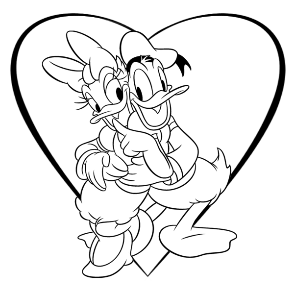 Kolorowanka Kaczor Donald i Daisy w walentynki